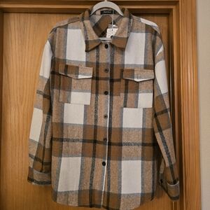 Kohl's Brown and Cream Plaid Utility Jacket